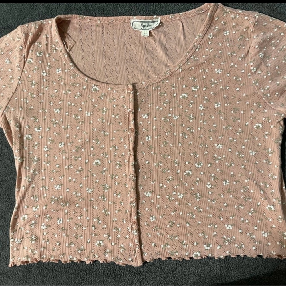 Hippie Rose Floral Short Sleeve Cropped Cardigan Size XL